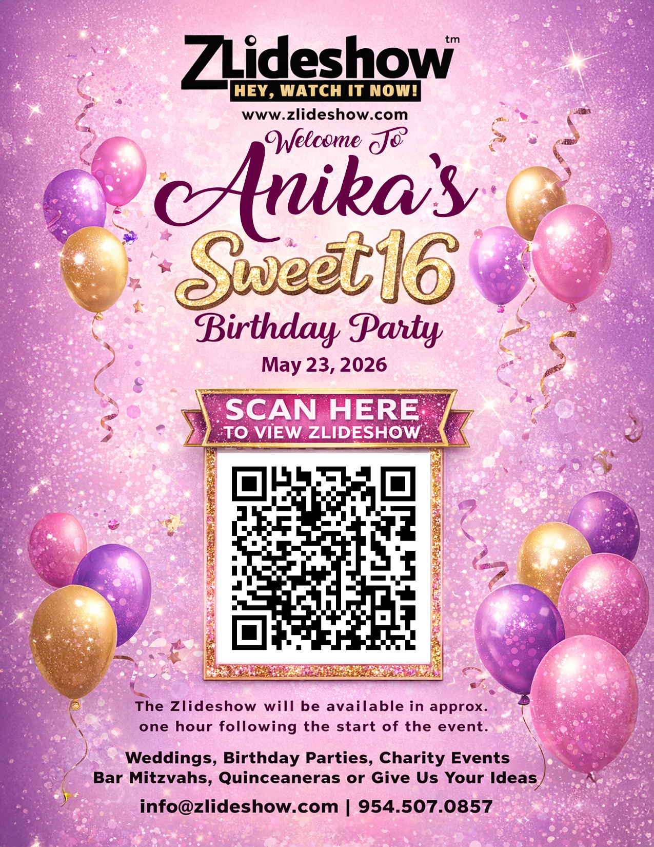 Anika Sweet 16 Zlideshow QR example