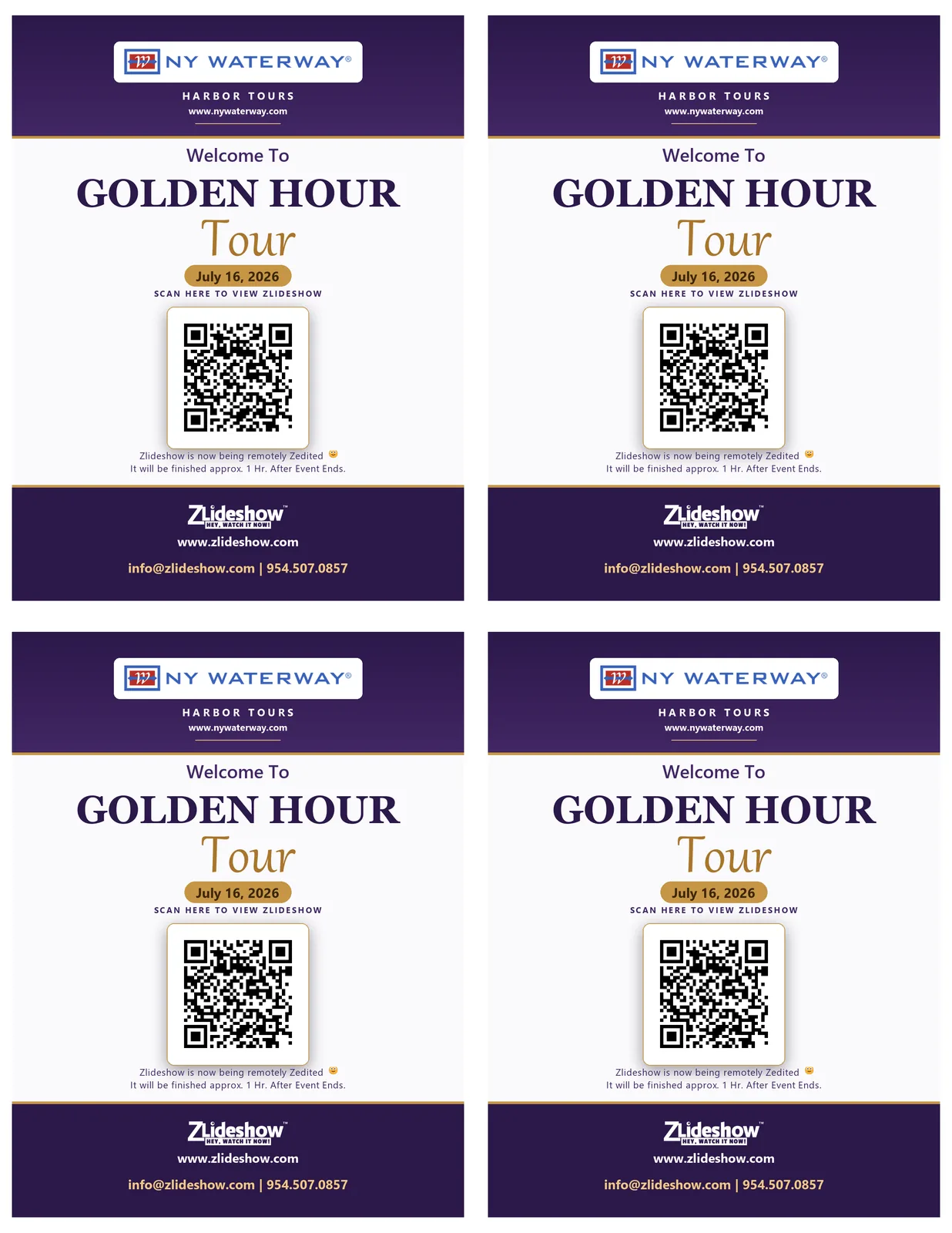 Custom QR table cards, four-up sheet