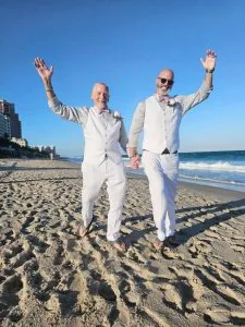 Just married, on the beach