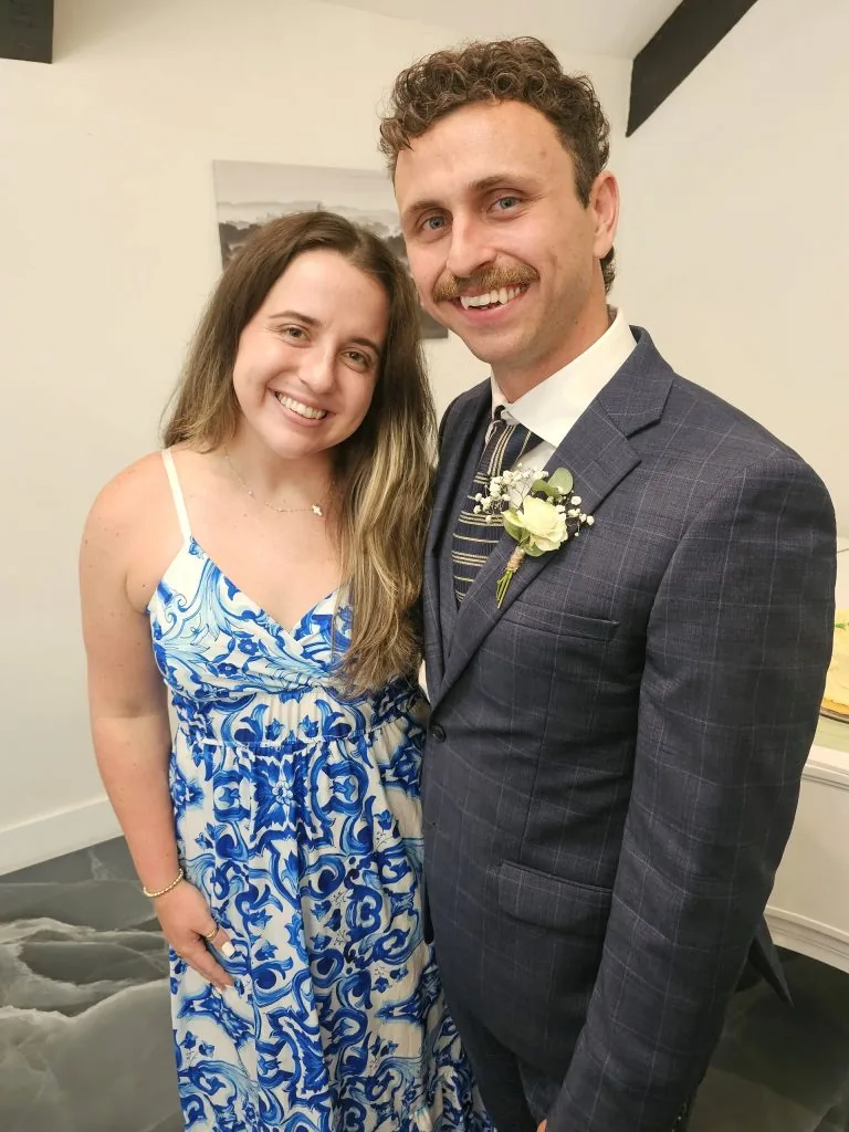The groom, at the reception